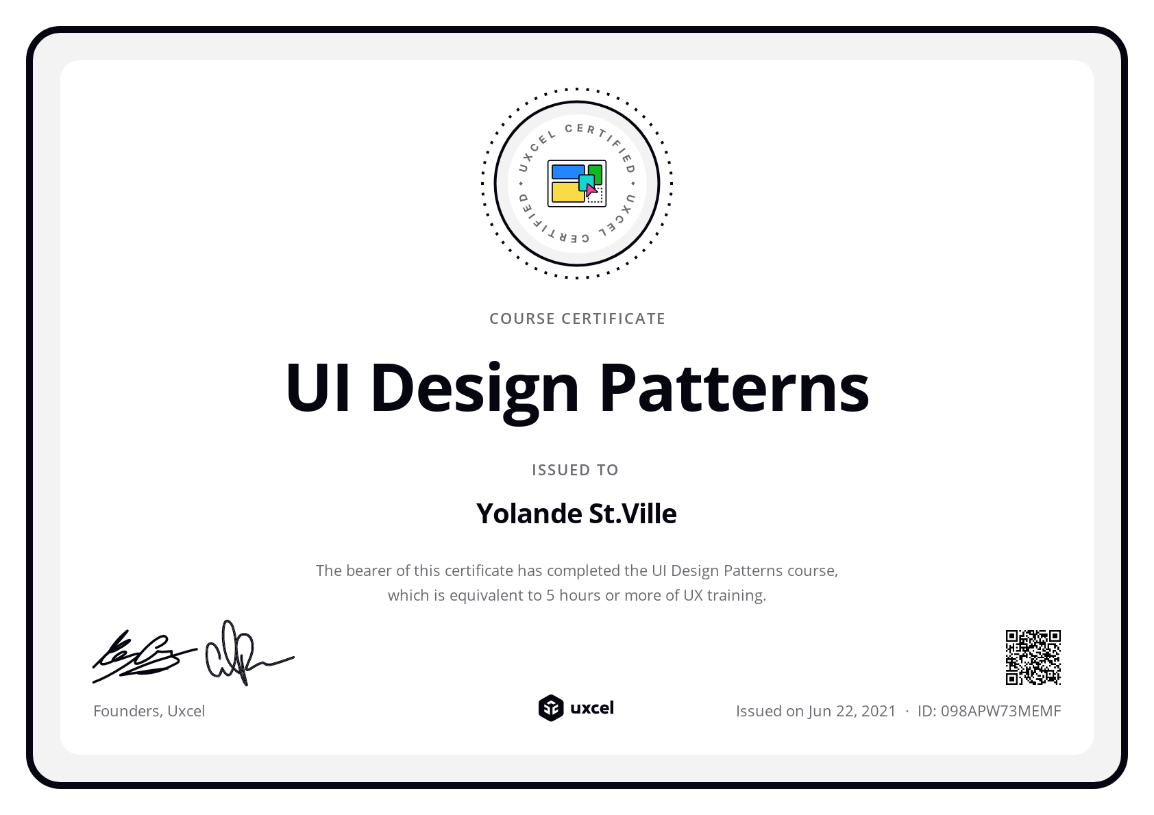 Yolande St.Ville's certificate